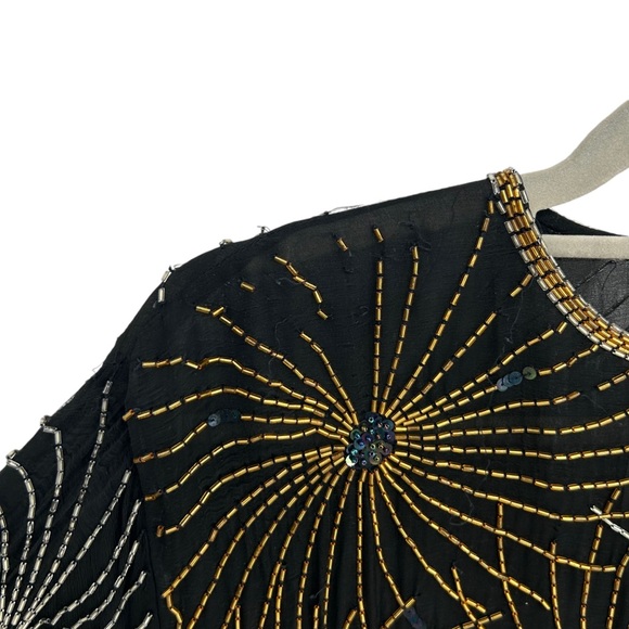 Vintage 1970s Halston III Iconic Fireworks Beaded Silk Chiffon Midi Dress S - Picture 8 of 8